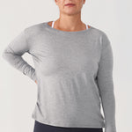 Women's Pima Cotton Boat Neck Long Sleeve Shirts Heathered Medium Grey