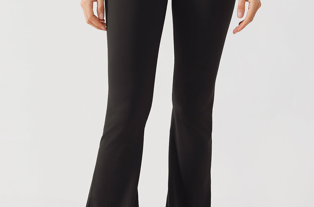 CRZ YOGA Women's V Cross Waist Flare Leggings 31'' Black