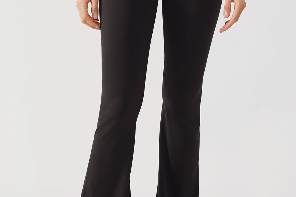 CRZ YOGA Women's V Cross Waist Flare Leggings 31'' Black