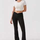 CRZ YOGA Women's V Cross Waist Flare Leggings 31'' Black