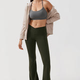 CRZ YOGA Women's V Cross Waist Flare Leggings 31'' Black