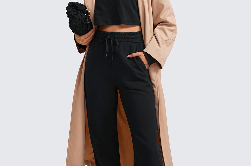 CRZ YOGA Women's Cotton Fleece Lined Sweatpants 28" Taupe