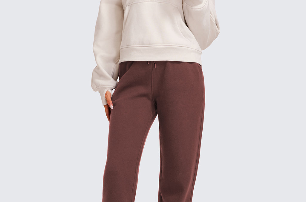 CRZ YOGA Women's Cotton Fleece Lined Sweatpants 28" Taupe