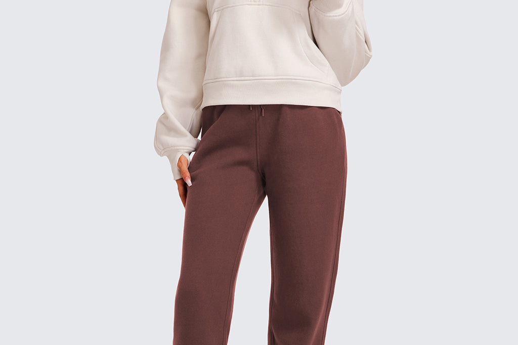 CRZ YOGA Women's Cotton Fleece Lined Sweatpants 28" Taupe