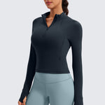 CRZ YOGA Women's Half Zip Long Sleeve Cropped Top True Navy