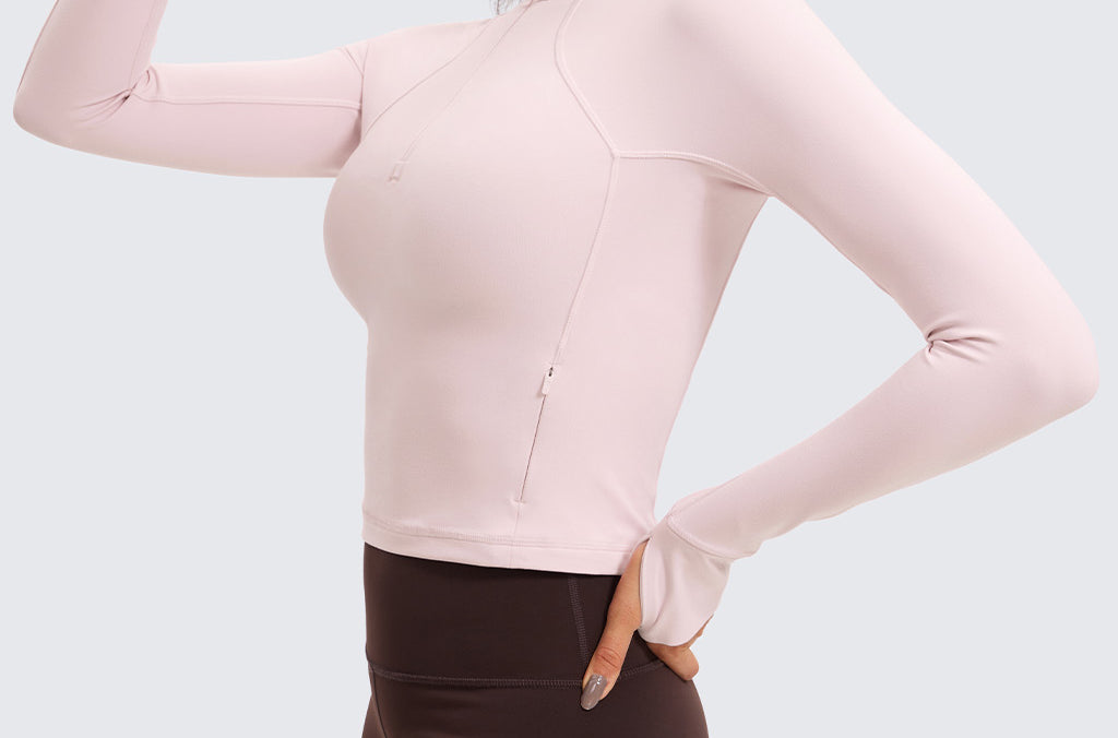 CRZ YOGA Women's Half Zip Long Sleeve Cropped Top Strawberry Pink