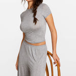 SOULVOR Short Sleeve Crew Neck T-Shirt Moon Heather Grey