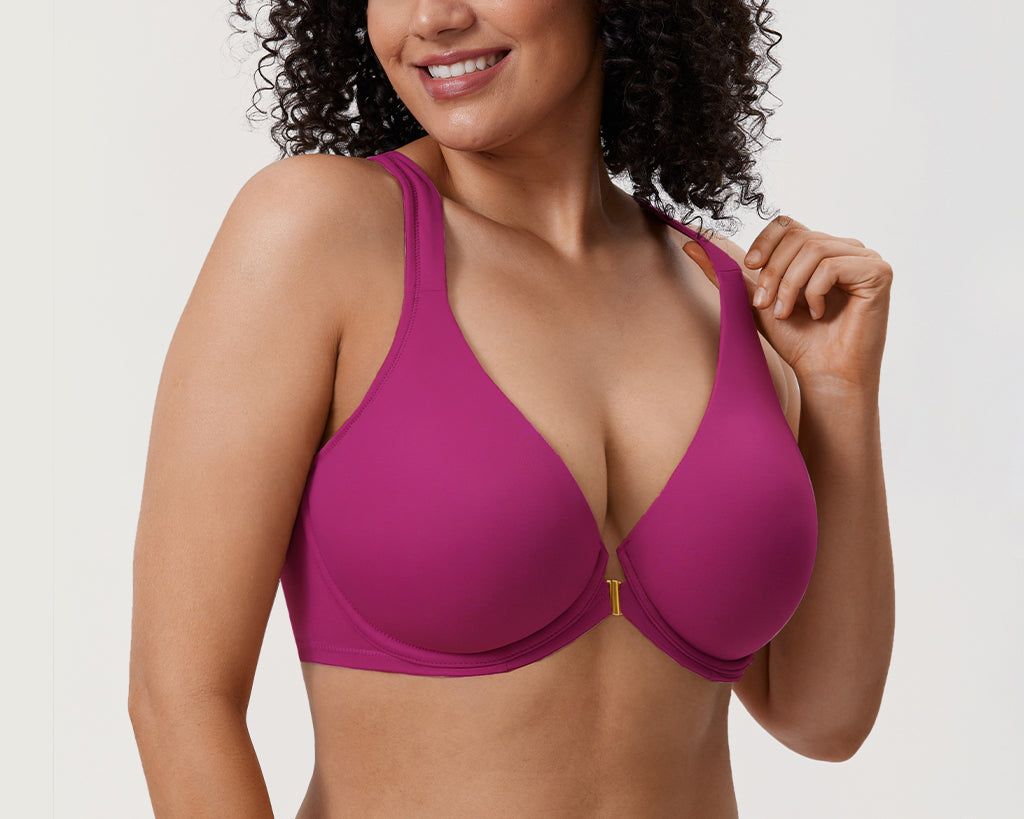 Women's Plunge Racerback Front Closure Bra Magenta Purple