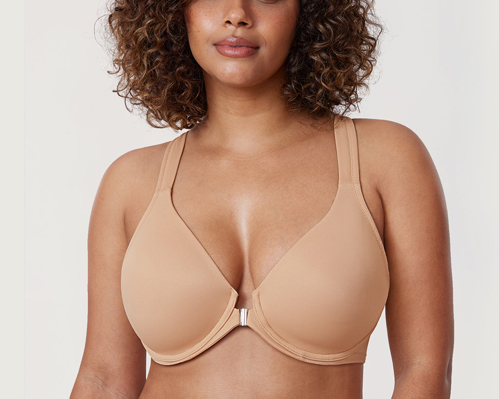 Women's Plunge Racerback Front Closure Bra Warm Beige