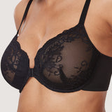 Women's Vintage Lace Front Closure Bra Black