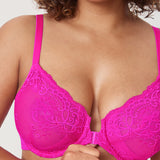 Women's Vintage Lace Front Closure Bra Glitter Pink