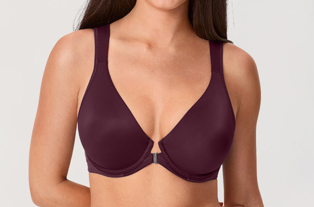 Women's Plunge Back Posture Bra Currant Purple @model_info:ES1