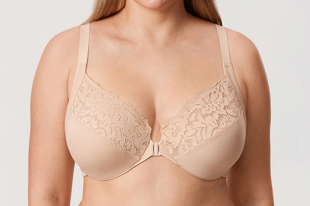 Women's Lace Front Closure Posture Bra Beige