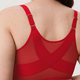 Women's Sheer Mesh Front Closure Posture Bra Lipstick Red
