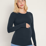 Women's Crewneck Maternity Long Sleeve Shirts Black