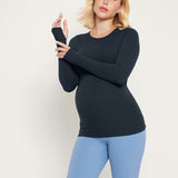 Women's Crewneck Maternity Long Sleeve Shirts Dark Lavender Purple