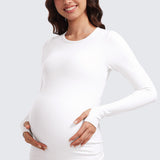 Women's Crewneck Maternity Long Sleeve Shirts Milky White