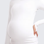 Women's Crewneck Maternity Long Sleeve Shirts White