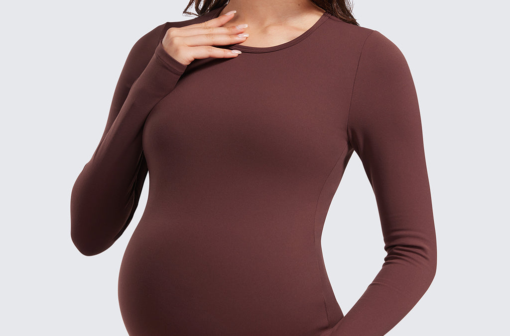 Women's Crewneck Maternity Long Sleeve Shirts Dark Lavender Purple