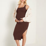 Women's Sleeveless Tank Maternity Dress Taupe