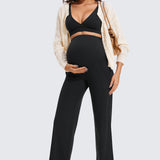 Women' Maternity Wide Leg Pants with Pockets 31.5" Olive Green