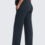 Women' Maternity Wide Leg Pants with Pockets 31.5" Black