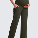 Women' Maternity Wide Leg Pants with Pockets 31.5" Olive Green