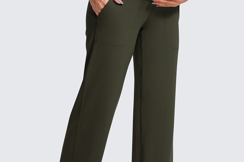 Women' Maternity Wide Leg Pants with Pockets 31.5" Olive Green
