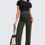 Women' Maternity Wide Leg Pants with Pockets 31.5" Olive Green