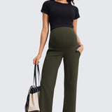 Women' Maternity Wide Leg Pants with Pockets 31.5" Olive Green
