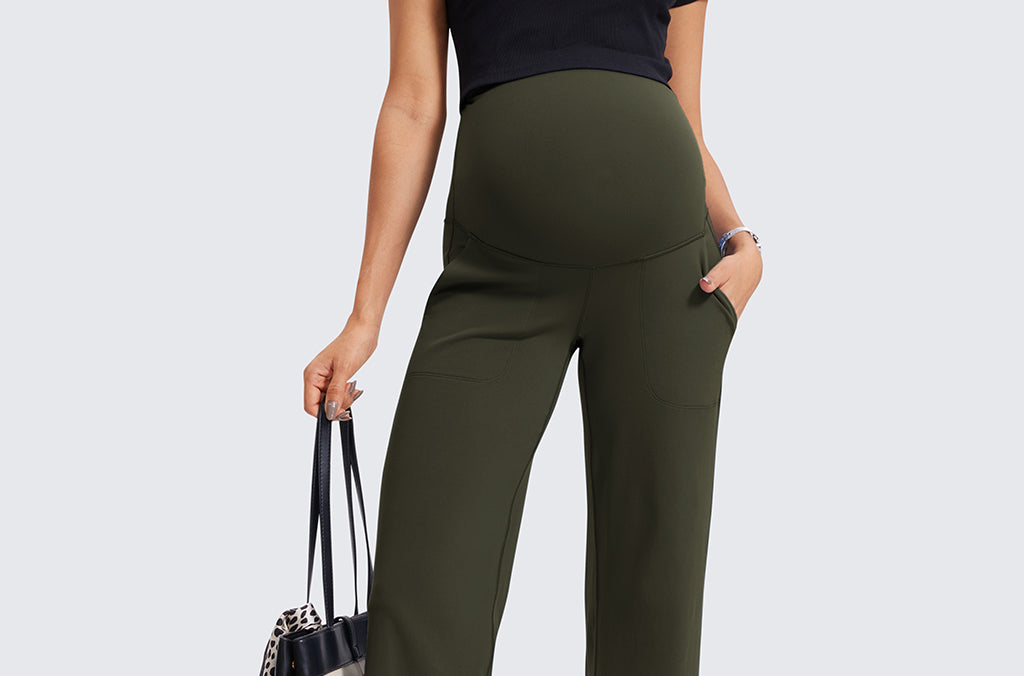 Women' Maternity Wide Leg Pants with Pockets 31.5" Olive Green