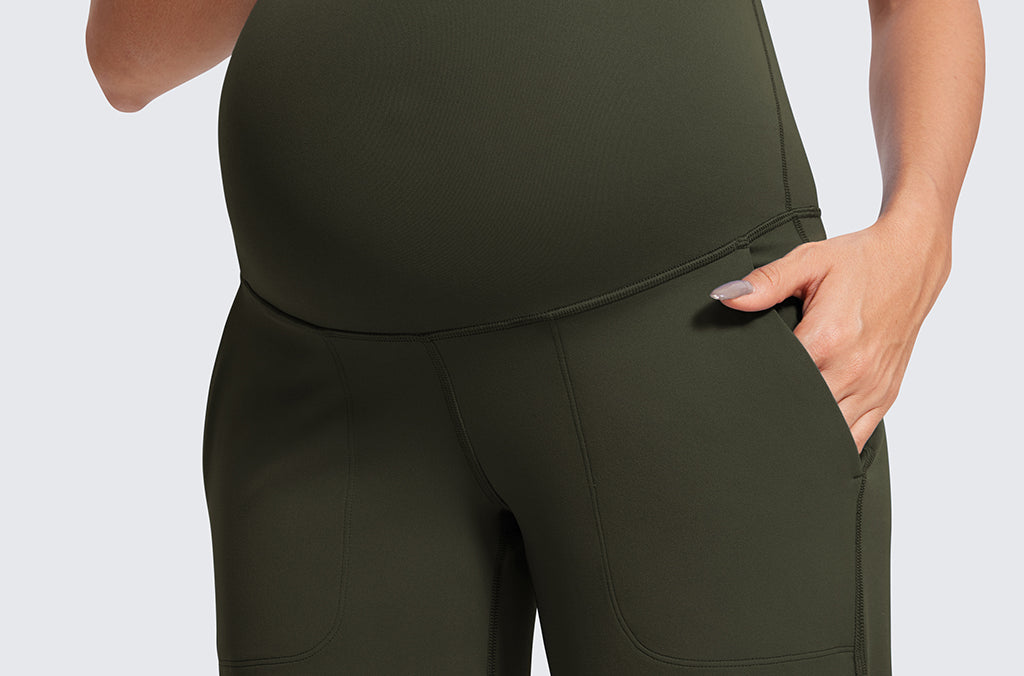Women' Maternity Wide Leg Pants with Pockets 31.5" Olive Green